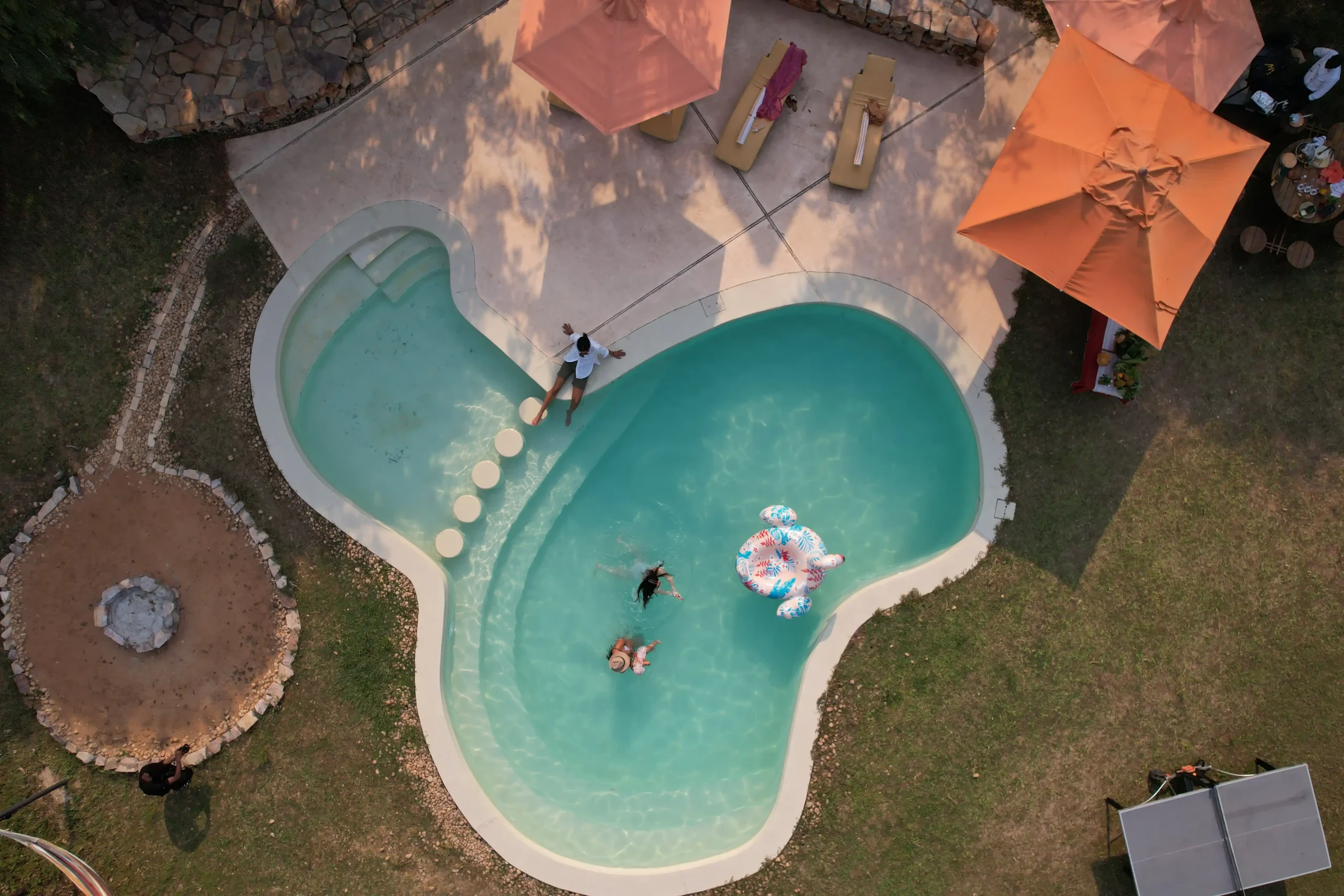 Family Villa pool drone shot